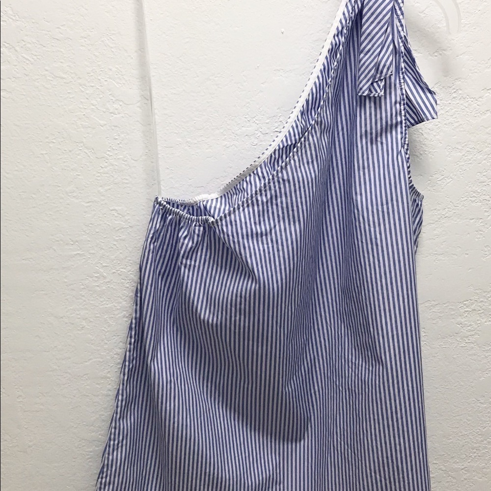 THEORY Womens Grajik One Shoulder Tank Top Size L Color Blue & White - Picture 5 of 8